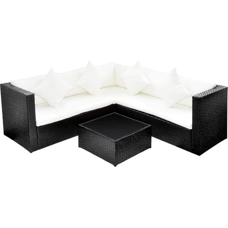 Maison Exclusive - Set Divani da Giardino 4 pz con Cuscini in Polyrattan Nero (1/4)