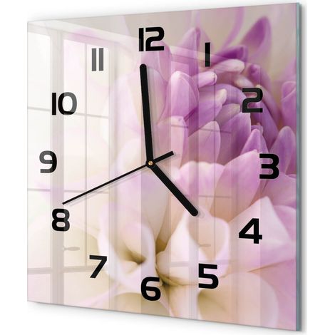 Horloge Murale Carrée Sans Cadre en Verre Trempé Silencieuse et Moderne Dahlia blanc 30x30 cm (1/5)