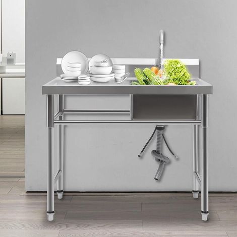 évier en acier inoxydable, évier de cuisine autonome 100x60x93cm évier de salle à manger multifonctionnel extérieur, intérieur, cuisine, salle à manger (évier droit) (1/5)