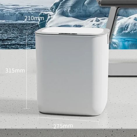 Poubelle intelligente (blanche 18 L, version à piles), étanche, idéale pour la salle de bain, la cuisine et les toilettes. (1/5)
