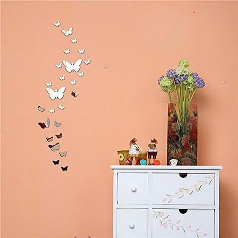 Stickers Muraux Miroir Papillon 3D DIY - Argent - Décoration Chambre (1/2)