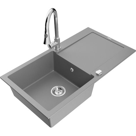 Mexen Leo lavello da cucina in granito 1-vasca con sgocciolatoio e miscelatore da cucina Elia, grigio - 6501-71-670101-00 (1/5)