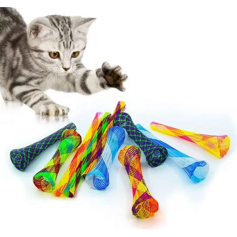 Lot de 30 tubes à ressort pour chat, jouet interactif pour chat d'intérieur, bobine en plastique colorée sans BPA pour chatons pour taper, mordre, chasser (couleur aléatoire) (1/5)