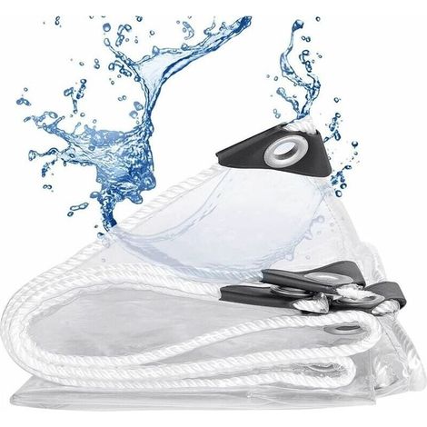 (Epaisseur 0.5mm 1.2×2m) Bâche transparente, indéchirable, résistante à la pluie et au vent, avec œillets, couverture de protection extérieure pour le patio, le jardin et le camping. (1/4)