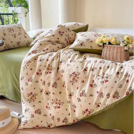 1 Parure de lit, Housse de couette 240x260cm, Microfibre, 2 Taies d'oreiller 65x65cm, Design floral, Chambre adulte