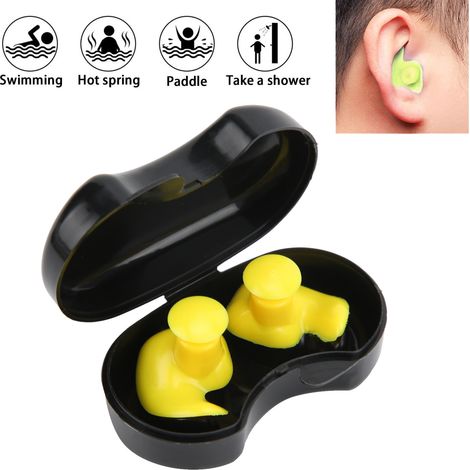 Bouchons d'oreille étanches en silicone pour natation enfants et adultes, anti-poussière (Jaune)