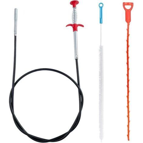 Set of 3 Pipe Unblockers, Professional Sink Unblockers, Toilet Plumbing, Shower Hair Unblocking Kit, Flexible Claw Pliers for Working in Tight Spaces (1/4)