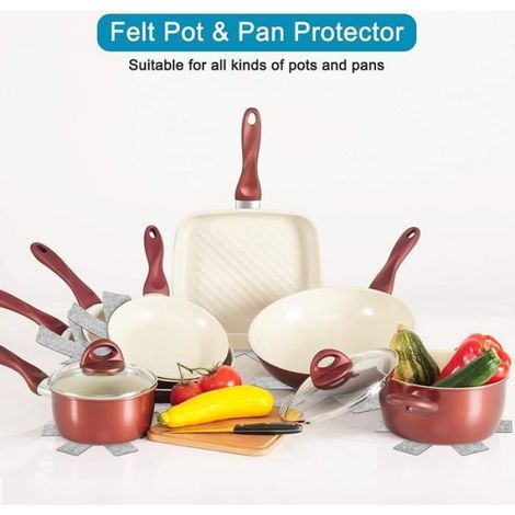 Protecteurs de casserole - Essentiel - Lot de 15 - Antidérapant - Résistant à la chaleur - Feutre gris (1/4)