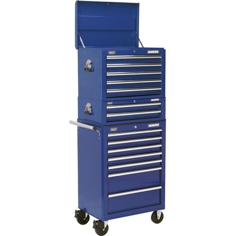 Sealey Topchest, Mid-Box & Rollcab Combination 14 Drawer with Ball-Bearing Slides - Blue APSTACKTC