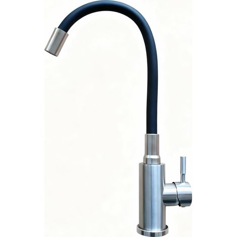 Robinet de Cuisine Flexible Bec Haut Orientable Librement Mitigeur Évier Laiton Chromé Robinet Evier Monotrou à Eau Chaude et Froide Noir (1/4)