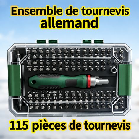 Coffret d'embouts de vissage pour perceuse et tournevis électrique, coffret de 115 pièces en acier allié chrome-vanadium 500 g – Livraison gratuite (1/5)