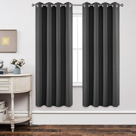 Rideau Occultant 2 Pièces L 140 x H 175, Rideau Thermique Isolant Gris Foncé Anti Chaleur Tenture Opaque à Oeillets Isolation Lumiere Anti UV Decoration Chambre Maison Salon Intérieurs (1/5)