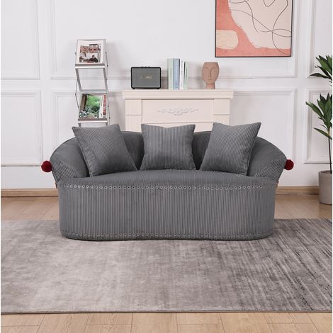 Divano 2 posti 163x93x68 cm in velluto a coste grigio scuro con 3 cuscini FloraGrace (1/5)