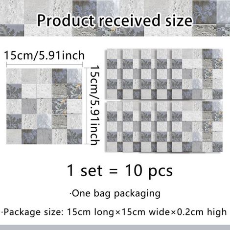 20pcs Autocollants Carrelage Salle de Bain et Cuisine - 15x15cm - Décoration murale en carrelage mosaïque PVC imperméable (1/5)