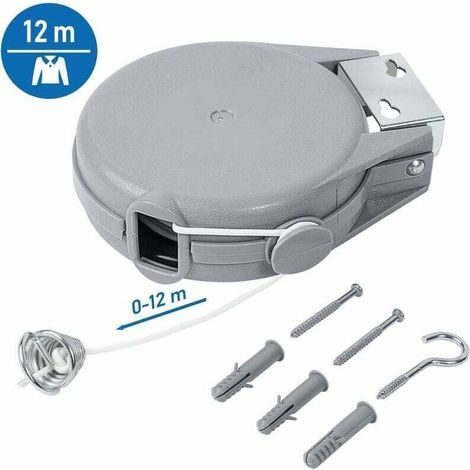 Corde à linge rétractable 12 m – Capacité de charge 35 livres – Installation murale facile – Pour balcons, terrasses et camping