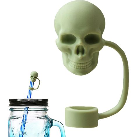 Bouchon en paille en forme de tête de mort - En silicone - 10 mm Pour accessoires de tasse (1/5)