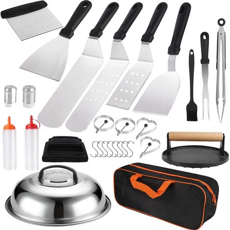 Kit de accesorios para barbacoa, juego de 29 piezas, herramientas de acero inoxidable, color marrón. (1/2)