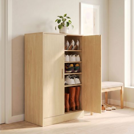 Meuble à Chaussures, Étagère Réglable, Meuble de Rangement pour Entrée, 5 Niveaux, 2 Portes, Beige (1/5)