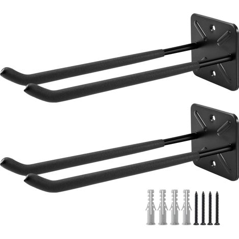 2er-Pack robuste Garagenhaken – Schwarz – Aufbewahrung in der Garage – großer Doppelhaken – Organizer für Gartengeräte, Autoreifen, Gartengeräte
