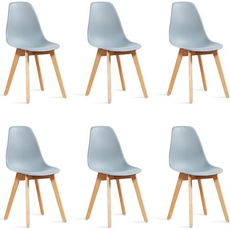 Designetsamaison – Lot de 6 chaises scandinaves grises en plastique renforcé – Pieds en bois – Hauteur 84 cm – Assise 44 cm – Style nordique moderne (1/5)