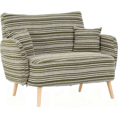 Gerade Sofa 2 Plätze aus Samt-Frottee mit Armlehnen, Holzfüße, Seitentaschen und 2 Kissen, Olivgrün (1/5)