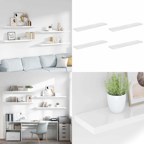 Schweberegale 4 Stk. Hochglanz-Weiß 120x23,5x3,8 cm MDF - Schweberegale - Wandregale - Regalset - Wohnwandgestaltung - Dekorationsideen - Home & Living (1/5)
