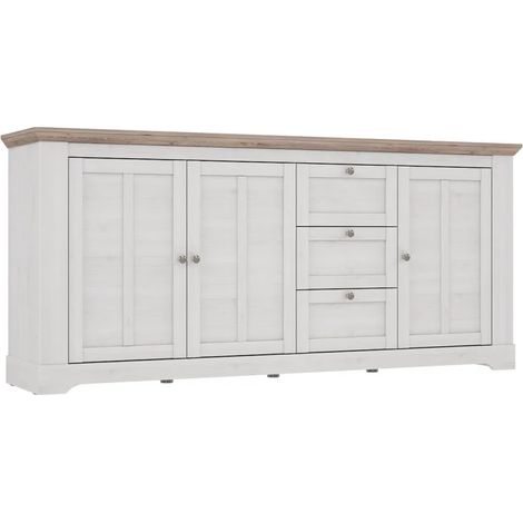Buffet 204 cm 3 portes 3 tiroirs décor chêne clair blanchi - ANGELE (1/5)