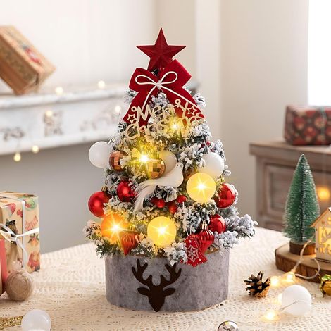 Mini Sapin De Lumineux LED, 45cm Petit Sapin De Noel Artificiel, Alimenté par Batterie Sapin De NoëL DéCoré pour Bureau, Chambre, Bureau, Cuisine, DéCoration De Table à Manger (Blanc) (1/5)