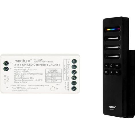 Contrôleur Digital SPI 3 en 1 pour Ruban LED Digital Monochrome/RGB/RGBW avec Télécommande MiBoxer SPIR3 + C6 Monochrome / RGB / RGBW (1/4)