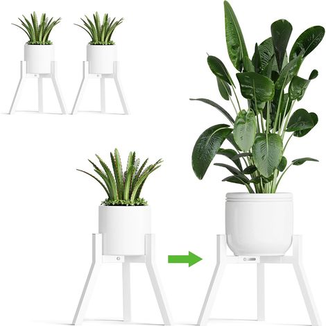 Support Plantes Interieur Réglable Lot De 2 Couleur Blanche,Convient À 90% Des Pots De Fleurs,Structure Solide,Idéal Pour L'intérieur Et L'extérieur (1/5)