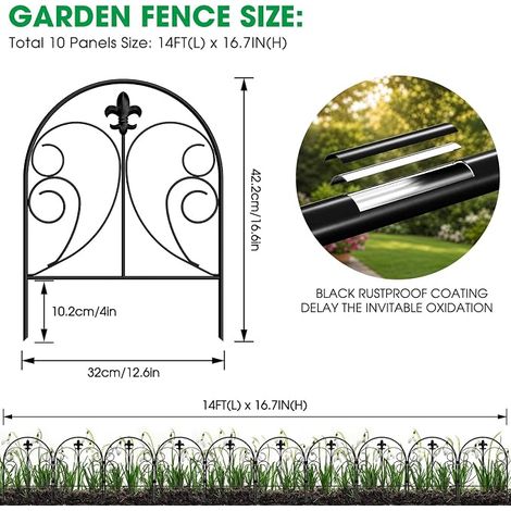 Clôture de Jardin Exterieur 42x32cm, Grillage Jardin de Creusage Barrière,Métallique Décorative Cloture Jardin Noir (1/4)