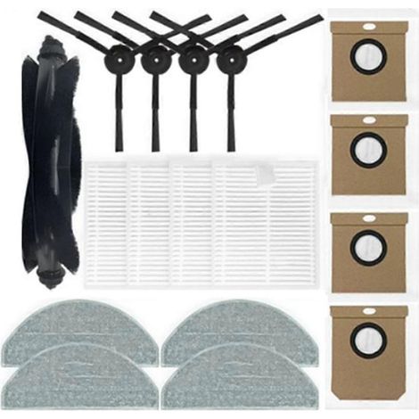 Lot de 17 pièces de rechange pour aspirateur robot Eve CC / SDJ12RM : brosse principale, filtre HEPA, lingette de nettoyage et sac à poussière. (1/5)