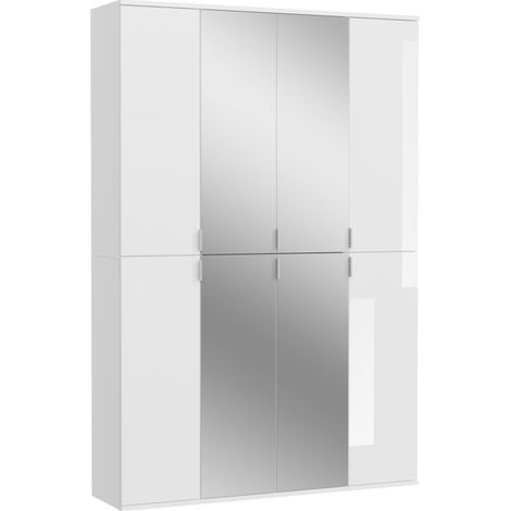 Armadio 8 porte BODITE – 4 porte con specchi – Bianco laccato