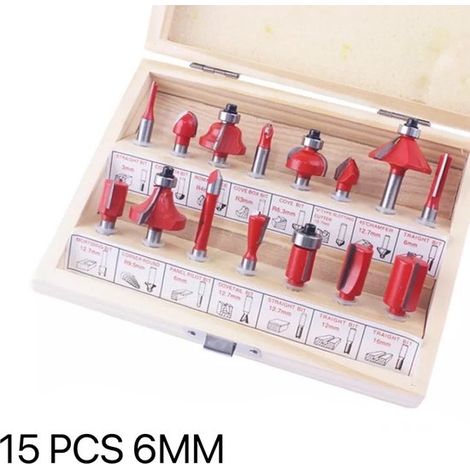 15 teiliges Oberfräsen Set Oberfräsen Set für Oberfräsen Schaftdurchmesser 6 mm im Holzkoffer (1/5)