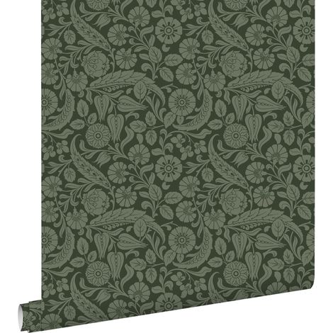 papier peint fleurs vert foncé - ESTAhome (1/5)