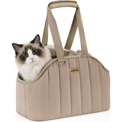 Sac Transport Petit Chien - Sac de Transport pour Petit Chien Respirant et Pliable en Coton avec Bords Doux, Confortable pour Voyages, Métro, Vétérinaire, Adapté aux Chats,XL,Kaki (1/5)