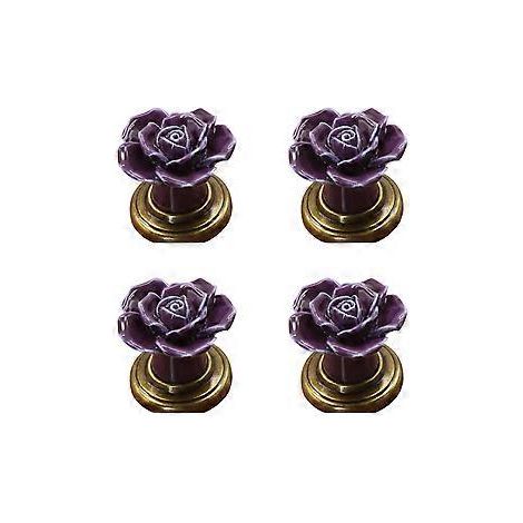 Lot de 4 boutons de porte élégants en céramique à motifs floraux, avec vis en alliage de zinc, pour meubles, armoires, commodes et tiroirs. Couleur : violet. (1/5)
