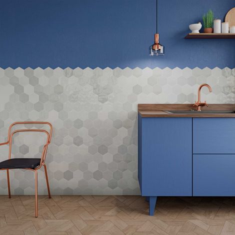 Carrelage mural faïence Zellige Hexa, hexagone 12,4x10,8cm (10 couleurs) - Hexagone 12,4x10,8 cm Gris - Brillant / Poli - boîte de 0.38 m2 - Gioia Ma