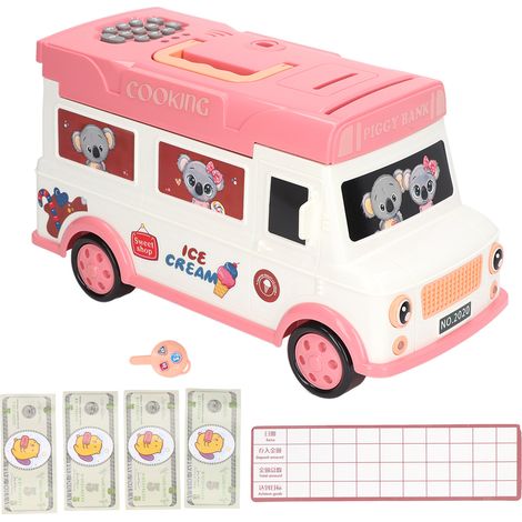 Tirelire pour enfants en forme de bus, mini distributeur automatique de billets avec télécommande et musique, idéale comme cadeau. (1/5)