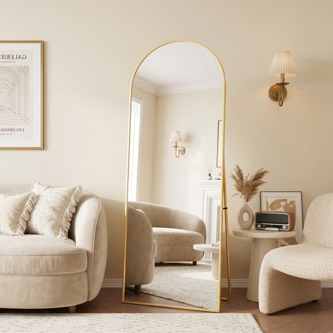 BLANKETSWARM - Miroir sur Pied Arqué 165 x 60cm,Miroir Mural avec Support,Cadre en Alliage d’Aluminium,Verre Trempé,Grand Miroir pour Chambre,Salon(Noir)