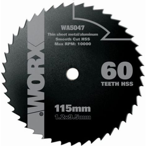 Hoja de sierra circular HSS WA5047 de 120 mm y 60 dientes para Worxsaw, para cortar metal y plástico, compatible con WX423, WX424 y WX425 - Worx