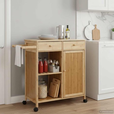 vidaXL  Kitchen Trolley with Wheels  Natural 90.5 x 36 x 86.5 cm Bamboo