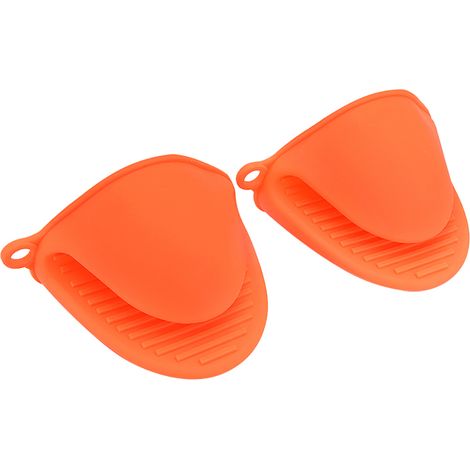 Lot de 2 gants de cuisine en silicone, maniques résistantes à la chaleur, couleur orange. (1/5)