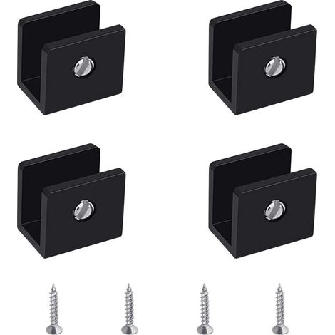 ZOLGINAH Pince à Verre, 4 Pièces de Support d’Étagère en Verre, Support Tablette Verre Noir, Fixation Tablette Verre Réglable, en Alliage d'Aluminium, Pour Verre de 6 à 8 mm d'Épaisseur