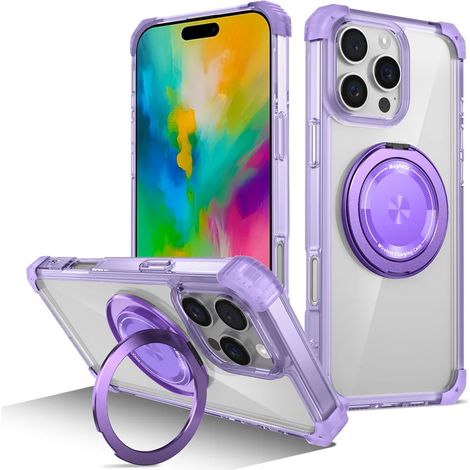 (Violet, iPhone 17 Pro) Étui de téléphone à chargement magnétique sans fil avec support rotatif transparent et invisible (1/5)