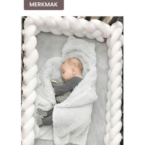 Tour de Lit Bébé 3M Coussin Serpent Tressé Velours Blanc Protection (1/4)