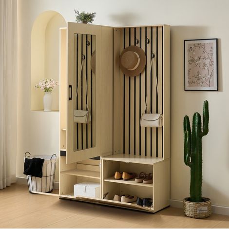 Mobile da ingresso con specchio e panca, in legno MDF, 3 colli DESVIAE (1/5)
