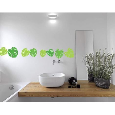 Sticker Mural Feuilles Tropicales - Polyvinyle - Vert - 21 x 29,6 cm - Lot de 2 Planches A4 (1/2)