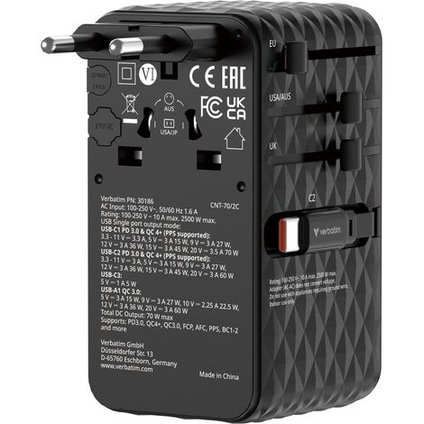 Adaptador de viaje Verbatim 70W compacto retráctil (1/5)