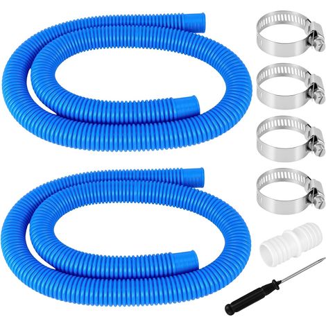 Lot de 2 tuyaux de piscine 32 mm de 1,5 m avec 4 clips de sécurité et connecteur pour pompe (1/5)